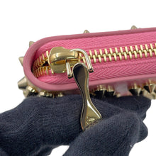 将图像加载到图库查看器中，Christian Louboutin W Panettone Studded Zip Around Wallet Pink/Yellow3245017 Calf Leather
