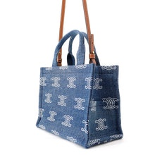 将图像加载到图库查看器中，CELINE Triomphe Covertise 2-way Bag Navy/Tan199162FED.07AT Denim Leather Size Small
