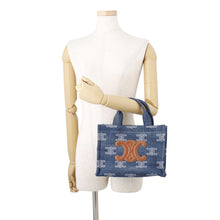 将图像加载到图库查看器中，CELINE Triomphe Covertise 2-way Bag Navy/Tan199162FED.07AT Denim Leather Size Small
