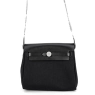 HERMES Herbag zip Black Toile Military Vache Hunter Leather Size Mini