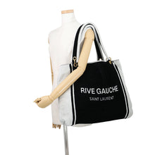 将图像加载到图库查看器中，SAINT LAURENT PARIS Rive Gauche Beach Towel Bag Black/White735067 Cotton
