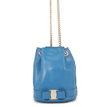 将图像加载到图库查看器中，Ferragamo Vara Ribbon Drawstring Bag Chain Shoulder Blue21H491 Leather
