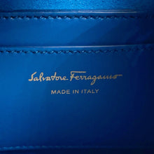 将图像加载到图库查看器中，Ferragamo Vara Ribbon Drawstring Bag Chain Shoulder Blue21H491 Leather
