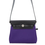 HERMES Herbag zip Purple/Black Toile Military Vache Hunter Leather Size Mini