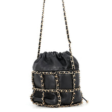 Load image into Gallery viewer, CHANEL CC Logo Drawstring BagShoulder Bag BlackAS2314 Lambskin
