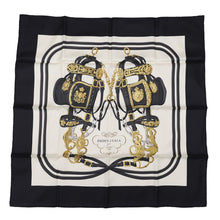 将图像加载到图库查看器中，HERMES Carre Brid de Gala Size 90 Black/Claim/Gold Silk100%
