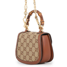 Load image into Gallery viewer, GUCCI Bamboo 1947 Handbag Beige/Brown735116 FAA4Z 2554 GG CrystalCanvas Rhinestone Leather Size Mini
