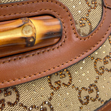 Load image into Gallery viewer, GUCCI Bamboo 1947 Handbag Beige/Brown735116 FAA4Z 2554 GG CrystalCanvas Rhinestone Leather Size Mini
