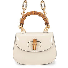 Load image into Gallery viewer, GUCCI Bamboo 1947 Handbag Ivory724641 Patent Leather Rhinestone Size Mini
