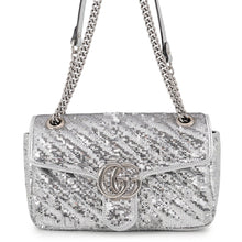 Load image into Gallery viewer, GUCCI GG Marmont ChainShoulder Bag Silver443497 Sequins Leather Size Small
