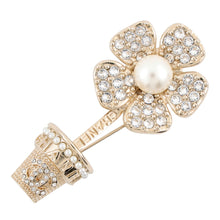 Load image into Gallery viewer, CHANEL Flower motif Brooch Champagne Gold Metal Rhinestone Faux Pearl
