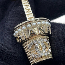 Load image into Gallery viewer, CHANEL Flower motif Brooch Champagne Gold Metal Rhinestone Faux Pearl
