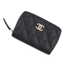 Load image into Gallery viewer, CHANEL Matelasse Card Case BlackAP4818 Caviar Leather/Rhinestone
