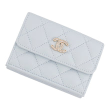 将图像加载到图库查看器中，CHANEL Matelasse Rhinestone Classic Tri-fold Wallet Compact Wallet Light BlueAP4815 Caviar Leather/Rhinestone
