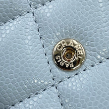 将图像加载到图库查看器中，CHANEL Matelasse Rhinestone Classic Tri-fold Wallet Compact Wallet Light BlueAP4815 Caviar Leather/Rhinestone
