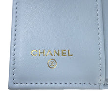 将图像加载到图库查看器中，CHANEL Matelasse Rhinestone Classic Tri-fold Wallet Compact Wallet Light BlueAP4815 Caviar Leather/Rhinestone
