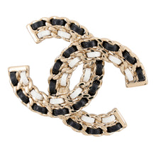 Load image into Gallery viewer, CHANEL CC Logo Brooch Black/White Gold Plated Leather
