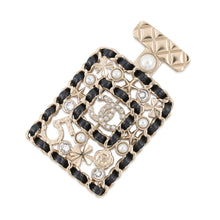Load image into Gallery viewer, CHANEL No. 5 Perfume Bottle Motif Brooch Gold/BlackAB4701 Metal Rhinestone Faux Pearl Leather
