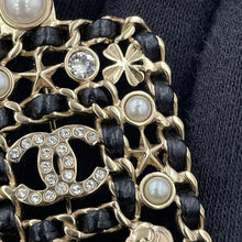 Load image into Gallery viewer, CHANEL No. 5 Perfume Bottle Motif Brooch Gold/BlackAB4701 Metal Rhinestone Faux Pearl Leather
