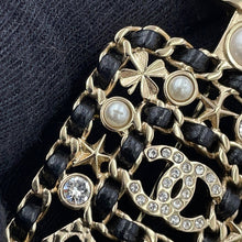 Load image into Gallery viewer, CHANEL No. 5 Perfume Bottle Motif Brooch Gold/BlackAB4701 Metal Rhinestone Faux Pearl Leather
