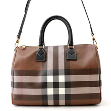 将图像加载到图库查看器中，BURBERRY Check Bowling Bag Brown8069662 PVC Coated Canvas Leather Size Medium
