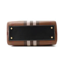 将图像加载到图库查看器中，BURBERRY Check Bowling Bag Brown8069662 PVC Coated Canvas Leather Size Medium
