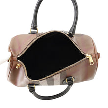 将图像加载到图库查看器中，BURBERRY Check Bowling Bag Brown8069662 PVC Coated Canvas Leather Size Medium
