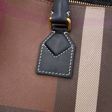 将图像加载到图库查看器中，BURBERRY Check Bowling Bag Brown8069662 PVC Coated Canvas Leather Size Medium

