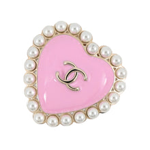 Load image into Gallery viewer, CHANEL CC Logo Heart Pearl Brooch PinkABG239 Faux Pearl Metal
