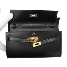 Load image into Gallery viewer, HERMES Kelly wallet long to go Black Box Calf Leather
