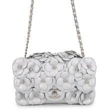 Load image into Gallery viewer, CHANEL Camellia Matelasse Single Flap Chain Bag SilverA92786 Lambskin Size 20
