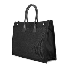 Load image into Gallery viewer, SAINT LAURENT PARIS Rive Gauche Tote Bag Black509415 Raffia Canvas Leather
