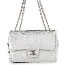 Load image into Gallery viewer, CHANEL Single flap double chain bag SilverA01163 Sequins Leather Size 20
