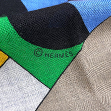 Load image into Gallery viewer, HERMES Giant Square Cheval de Fete Size 140 Gris Cine/Vert/Jaune Cashmere70% Silk30%
