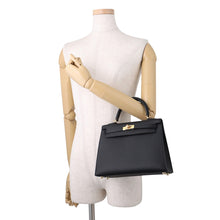 将图像加载到图库查看器中，HERMES Kelly Sellier Black Epsom Size 25
