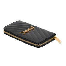 Load image into Gallery viewer, SAINT LAURENT PARIS V Stitch Zip Around Long Wallet Black358094 Leather
