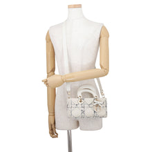 Load image into Gallery viewer, Dior Lady D-Joy Cannage 3-way Bag White/BlueM0668ODJW_M67I Cotton Boucle Leather Size Small
