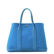 HERMES Garden Party Blue Zanzibar Toile Officier Negonda Leather Size TPM
