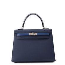 Load image into Gallery viewer, HERMES Kelly Sellier Tricolor Blue Abysse/Blue Tie/Green Pantan Epsom Size 25
