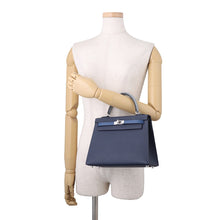 Load image into Gallery viewer, HERMES Kelly Sellier Tricolor Blue Abysse/Blue Tie/Green Pantan Epsom Size 25
