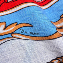 Load image into Gallery viewer, HERMES Giant Square Coupe de Gala Size 140 Gris Cine / Grenadine / Ciel Cashmere70% Silk30%
