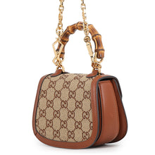 将图像加载到图库查看器中，GUCCI Bamboo 1947 Handbag Brown/Beige735116 GG CrystalCanvas Rhinestone Leather
