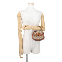 将图像加载到图库查看器中，GUCCI Bamboo 1947 Handbag Brown/Beige735116 GG CrystalCanvas Rhinestone Leather
