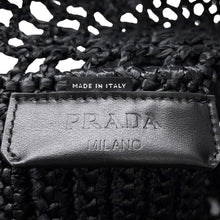Load image into Gallery viewer, PRADA Crochet Tote Bag Black/White1BG444 Raffia Size Small
