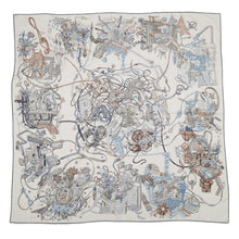 Load image into Gallery viewer, HERMES Giant Square The World of HERMES Size 140 Blanc/Ardoise/Etoupe Cashmere70% Silk30%
