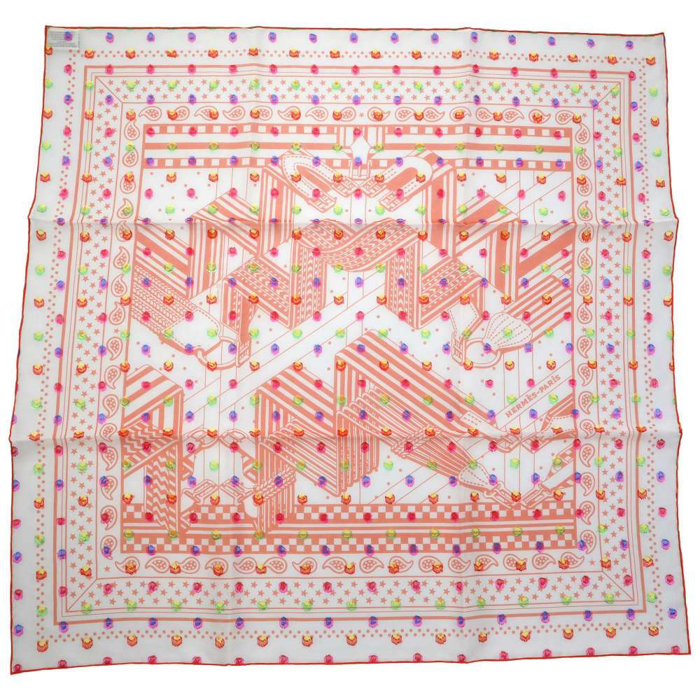 HERMES ★Carre Sangle en Zigzag Size 60 Orange/Multicolor Silk78% Acetate22%