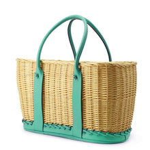 将图像加载到图库查看器中，HERMES Garden picnic Menthe/Natural Swift Leather Straw
