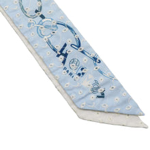 将图像加载到图库查看器中，HERMES Twilly Do Re Boucles Broderie Anglaise Blue/Blanc/Marine Silk100%
