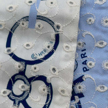 Load image into Gallery viewer, HERMES Twilly Do Re Boucles Broderie Anglaise Blue/Blanc/Marine Silk100%
