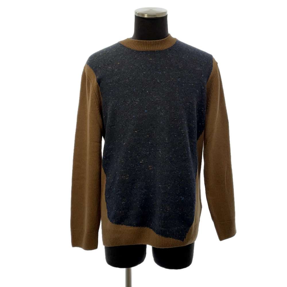 HERMES Knit sweater Size XL Navy/Camel Wool 100%